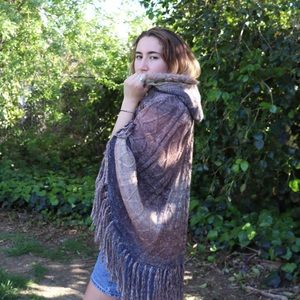 Knit button cape with faux fur hood!!
